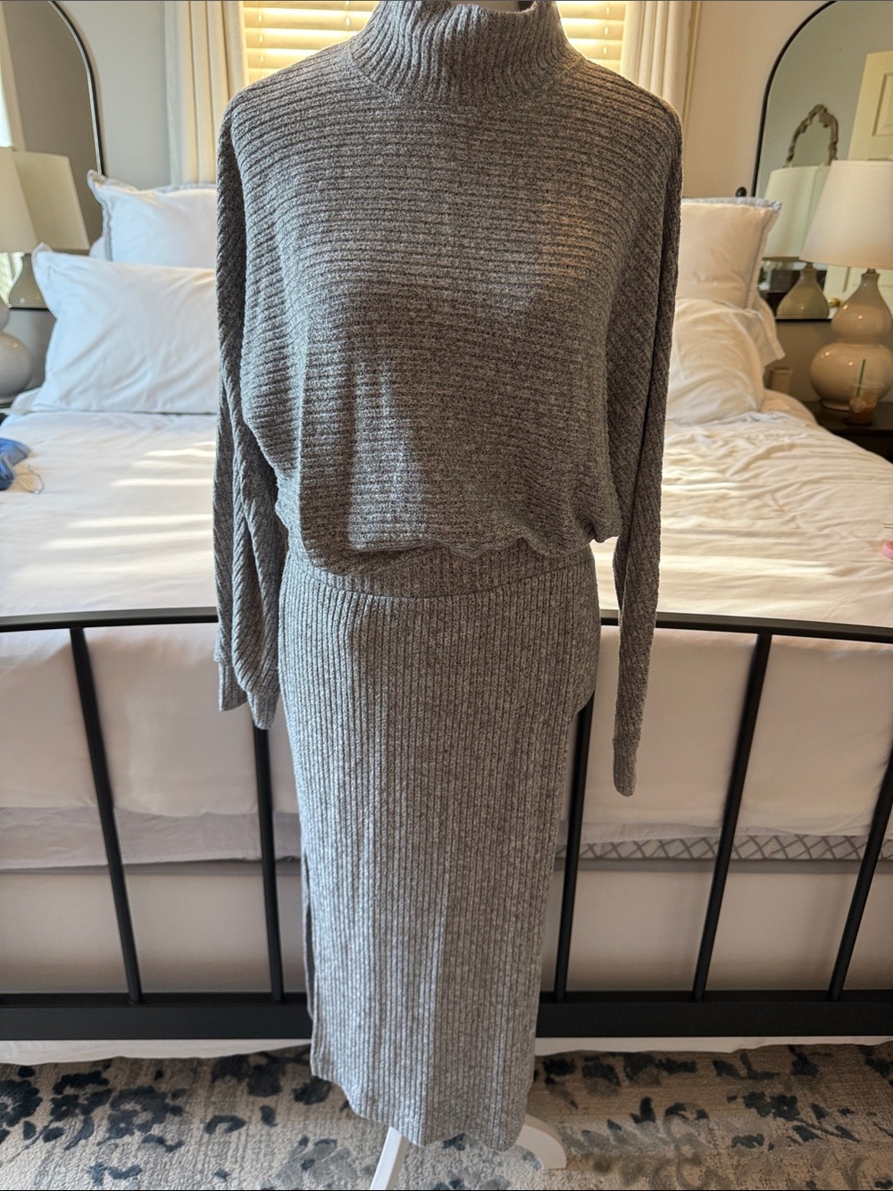 Anthropologie Gray Ribbed Knit Midi Dress